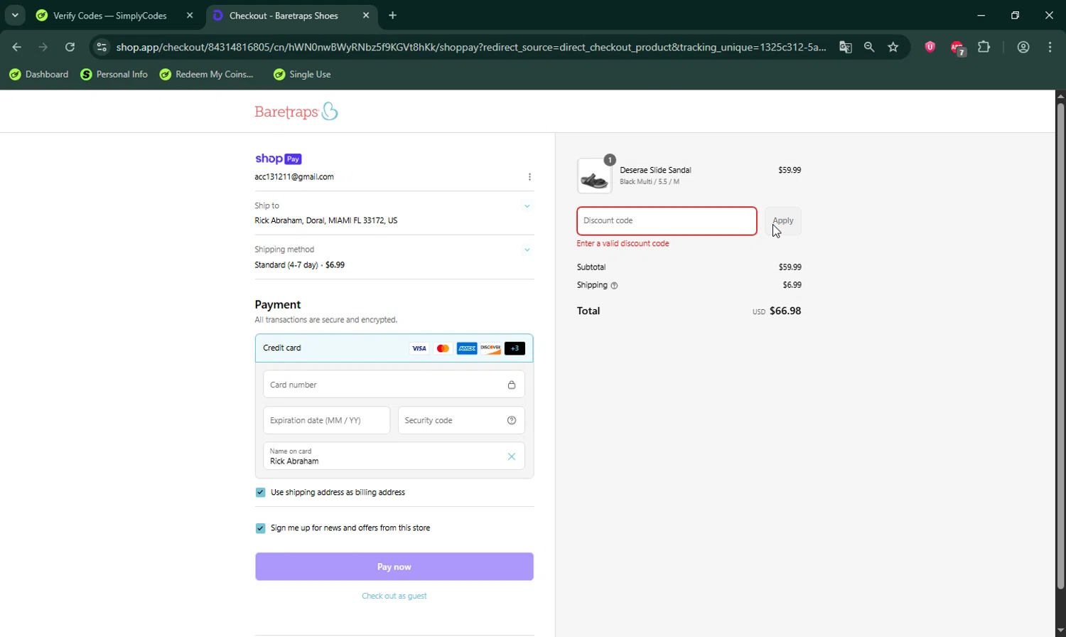 Baretraps promo code screenshot showing code hpybtanni applied at Baretraps checkout page. Uploaded by SimplyCodes community member LHaunter on Jul 19, 2025