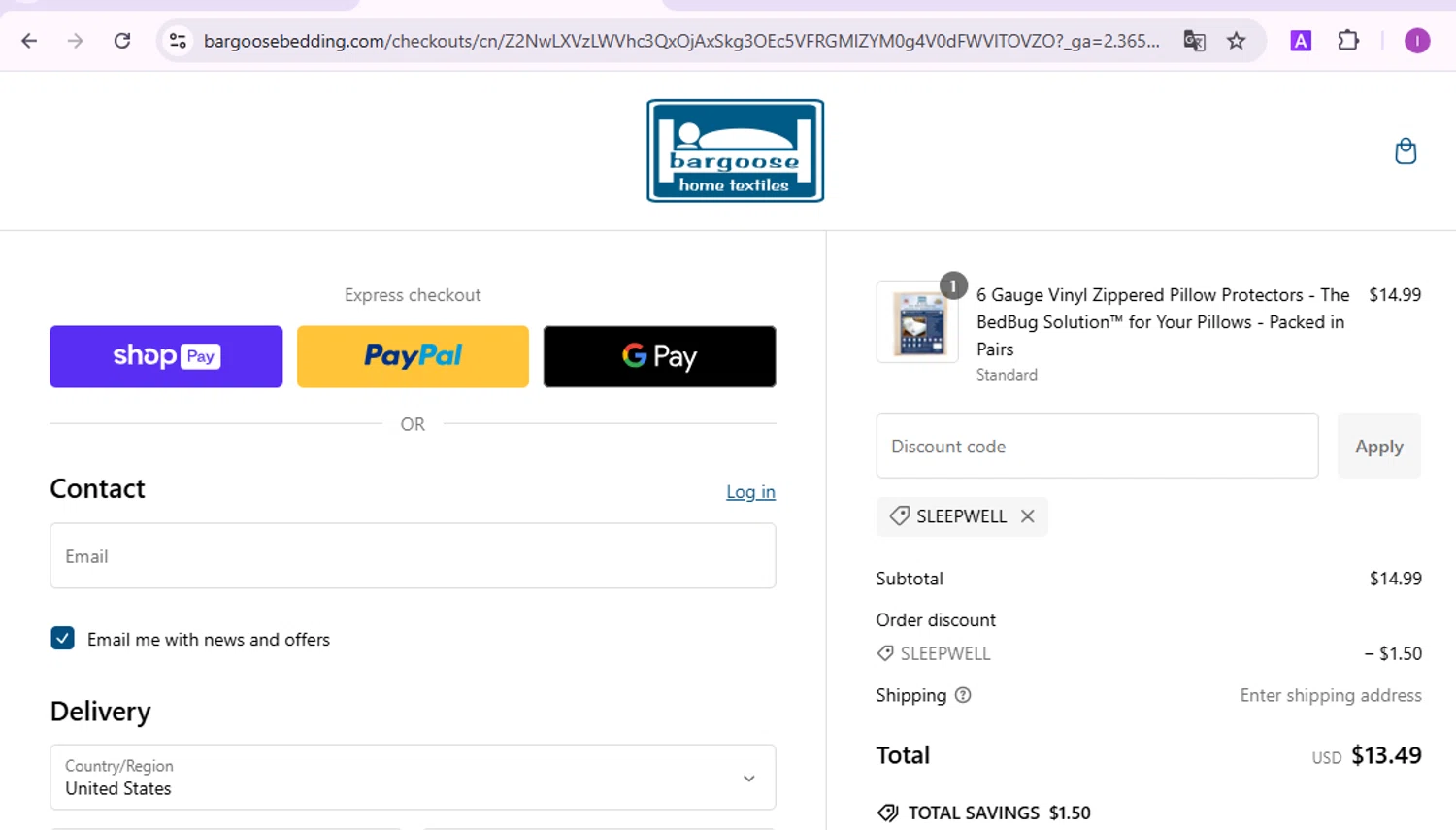 Bargoose promo code screenshot showing code SLEEPWELL applied at Bargoose checkout page. Uploaded by SimplyCodes community member BudgetElite1200 on Jan 10, 2025