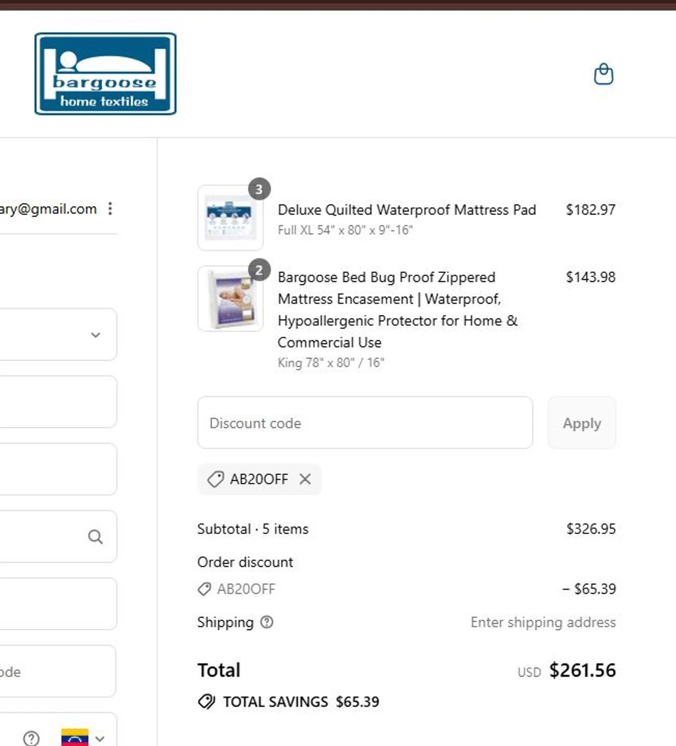 Bargoose promo code screenshot showing code AB20OFF applied at Bargoose checkout page. Uploaded by SimplyCodes community member unmentionable on Aug 17, 2025