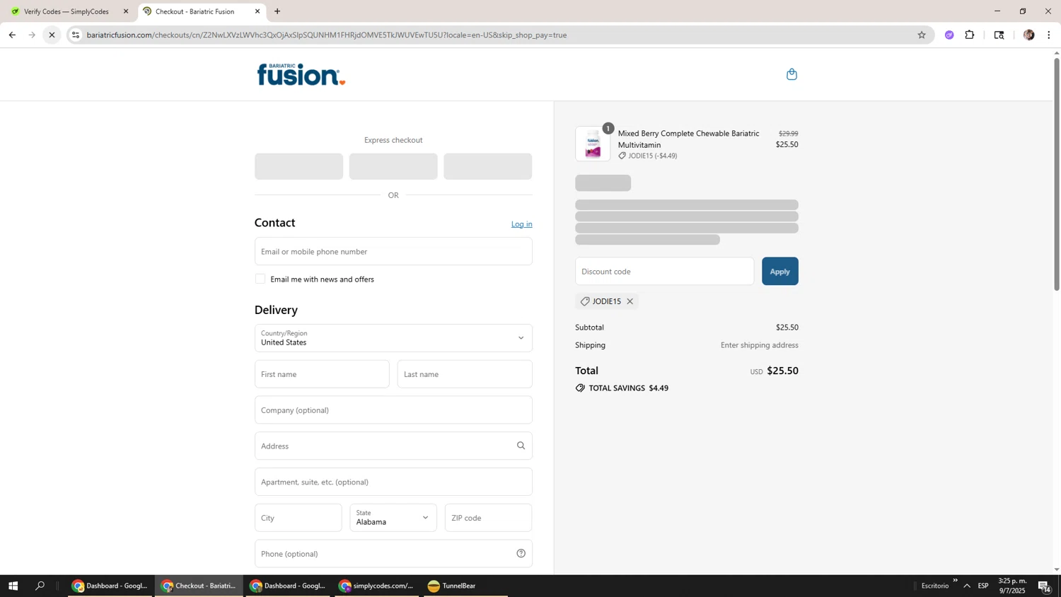 Bariatric Fusion discount code screenshot showing code JODIE15 applied at Bariatric Fusion checkout page. Uploaded by SimplyCodes community member Levi_Ackerman on Jul 9, 2025