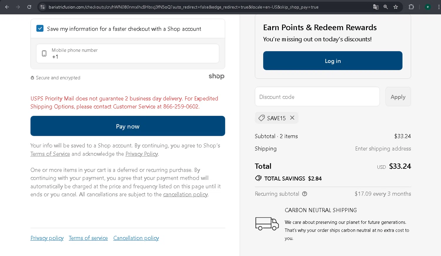 Bariatric Fusion discount code screenshot showing code SAVE15 applied at Bariatric Fusion checkout page. Uploaded by SimplyCodes community member SmartDefender5487 on Jul 1, 2025