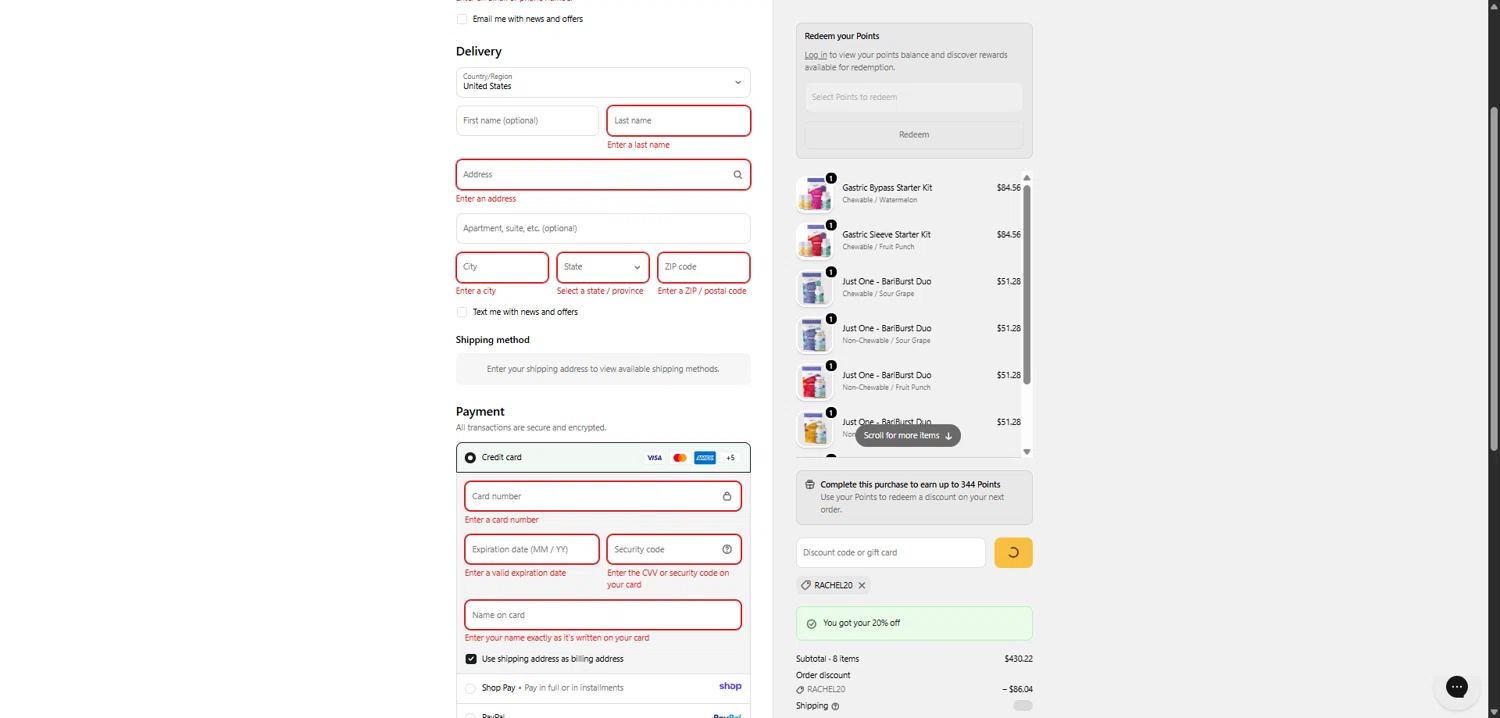 Bari Life checkout page showing Bari Life coupon code box | Screenshot taken by SimplyCodes community member on Jan 14, 2026