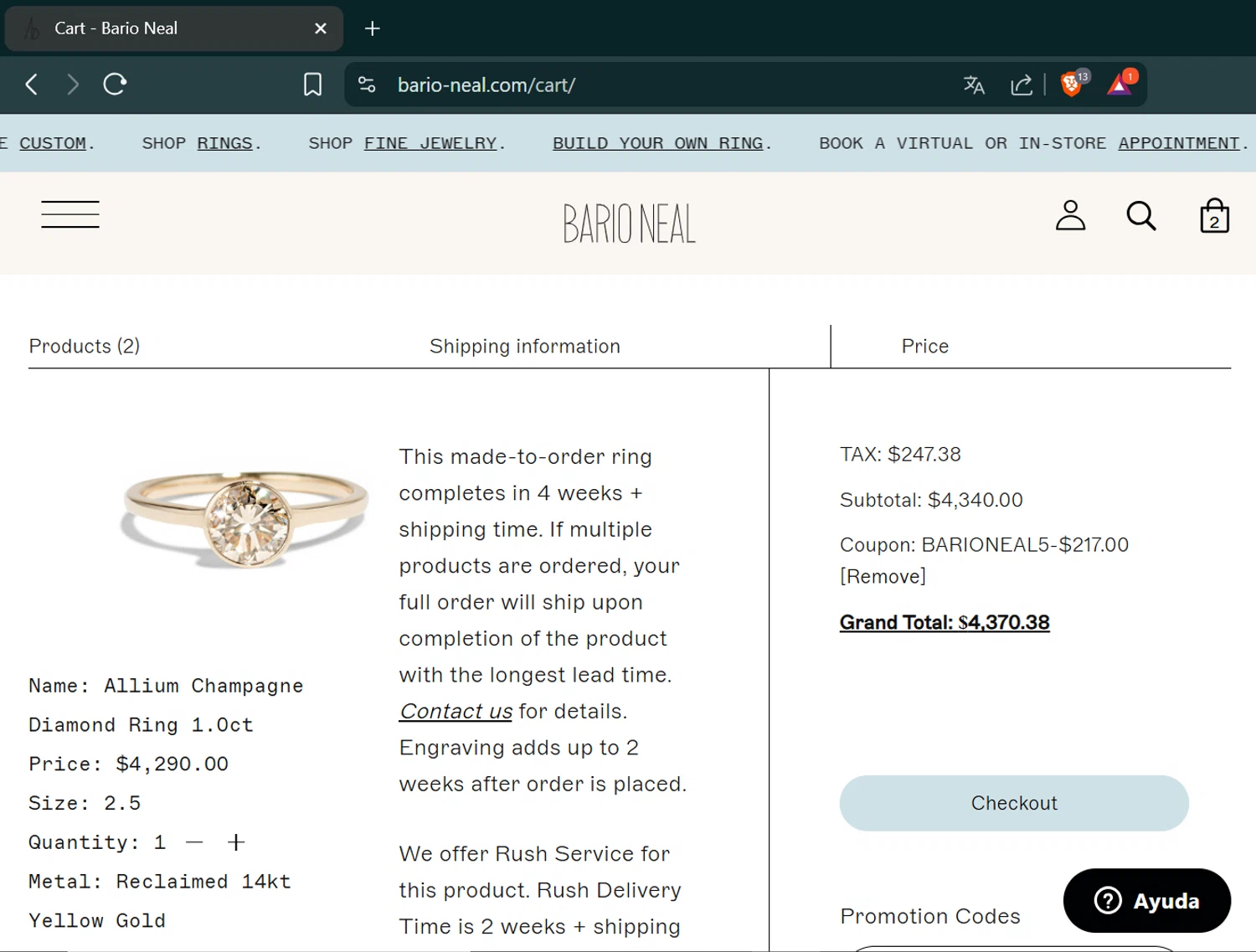 Bario Neal promo code screenshot showing code BARIONEAL5 applied at Bario Neal checkout page. Uploaded by SimplyCodes community member Jeffersontorrealba on Jul 20, 2025