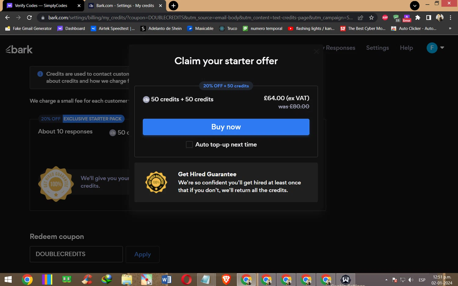 Bark checkout page showing Bark promo code box | Screenshot taken by SimplyCodes community member on Jan 2, 2024