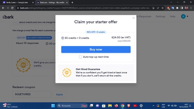 Bark checkout page showing Bark promo code box | Screenshot taken by SimplyCodes community member on Nov 16, 2023