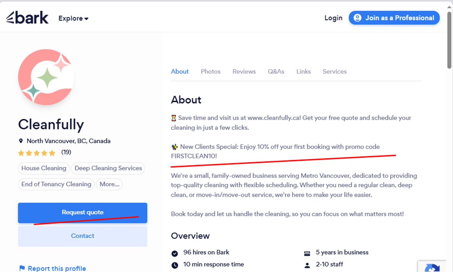 Bark promo code screenshot showing code FIRSTCLEAN10 applied at Bark checkout page. Uploaded by SimplyCodes community member paola49520 on May 13, 2025