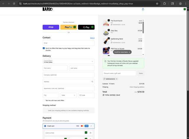 Bark Bright checkout page showing Bark Bright promo code box | Screenshot taken by SimplyCodes community member on Sep 21, 2025