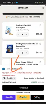 Chick10 coupon verification screenshot