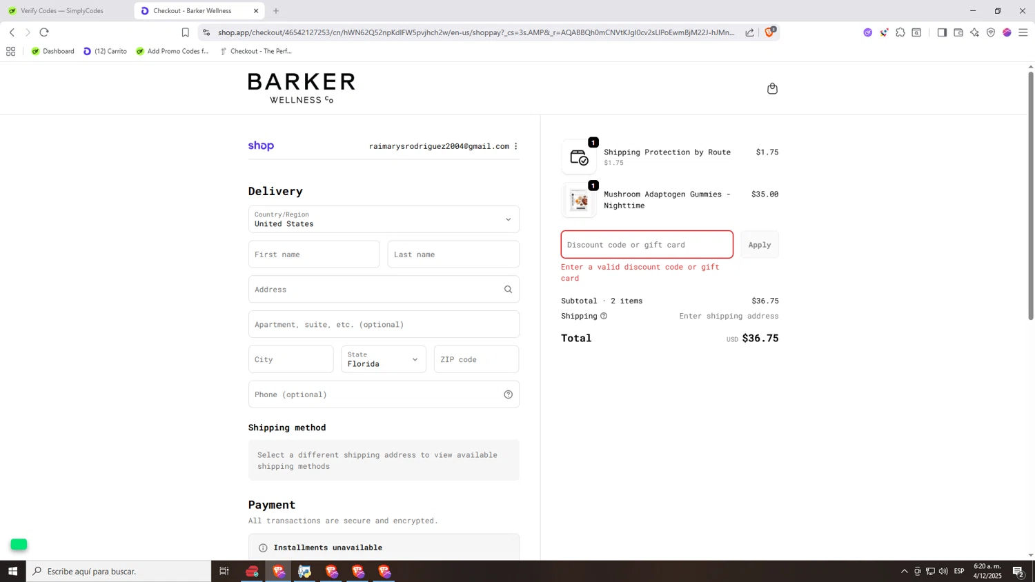 Barker Wellness Co promo code screenshot showing code BFCM30 applied at Barker Wellness Co checkout page. Uploaded by SimplyCodes community member Nezukooo on Dec 4, 2025