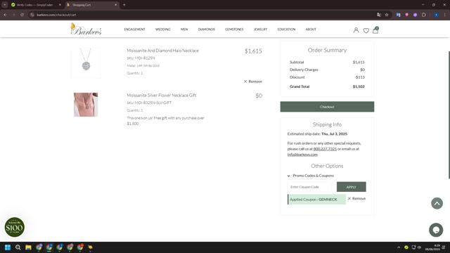 Barkev's checkout page showing Barkev's promo code box | Screenshot taken by SimplyCodes community member on Jun 9, 2025