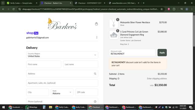 Barkev's checkout page showing Barkev's promo code box | Screenshot taken by SimplyCodes community member on Jul 1, 2025