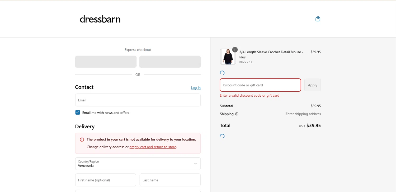 Dressbarn promo code screenshot showing code SAVE20 applied at Dressbarn checkout page. Uploaded by SimplyCodes community member Alydrop on Aug 9, 2025