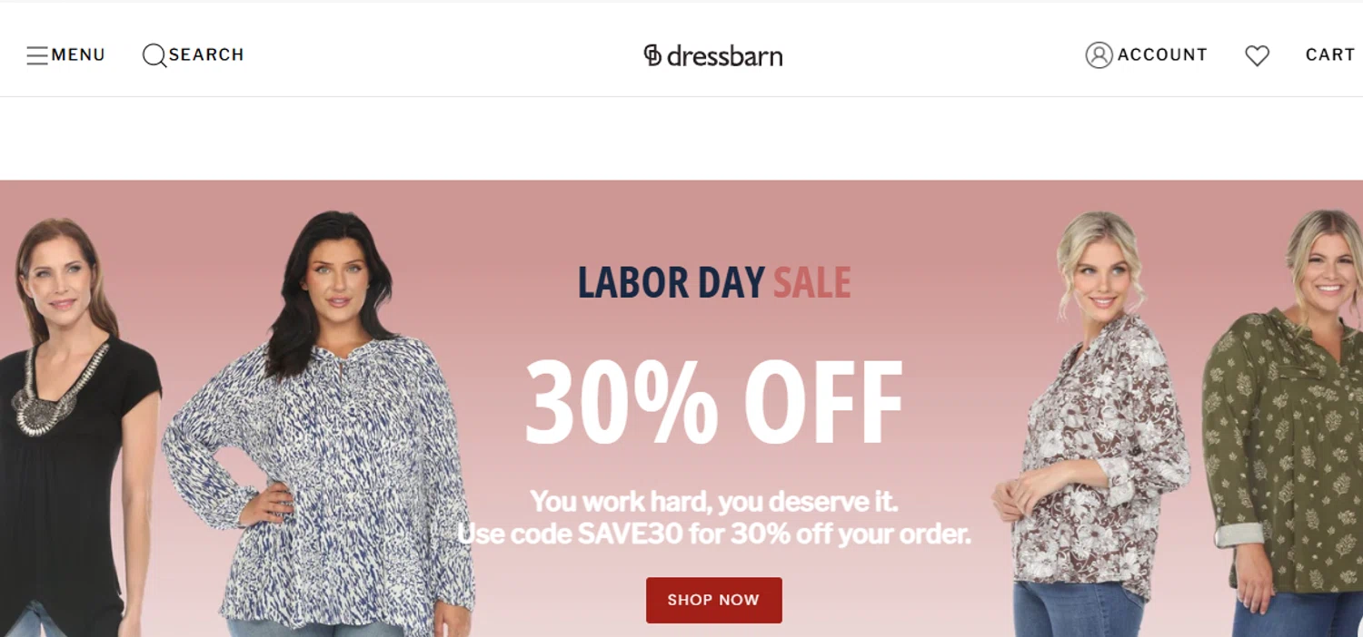 Dressbarn promo code screenshot showing code SAVE30 applied at Dressbarn checkout page. Uploaded by SimplyCodes community member diacelysduartesuarez on Aug 22, 2025