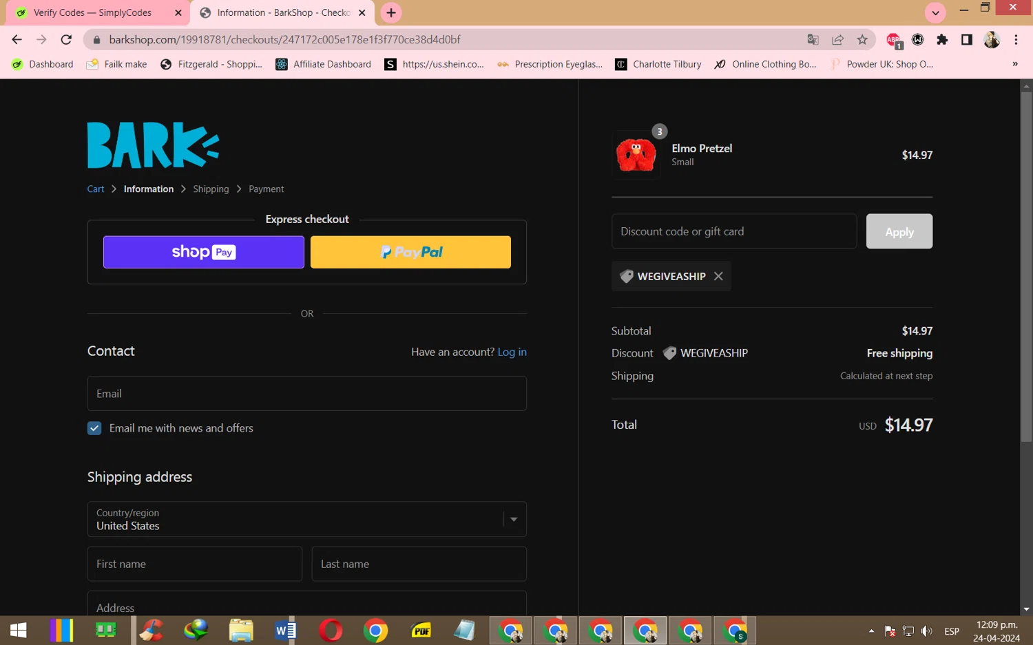 where to use Barkshop promo code box