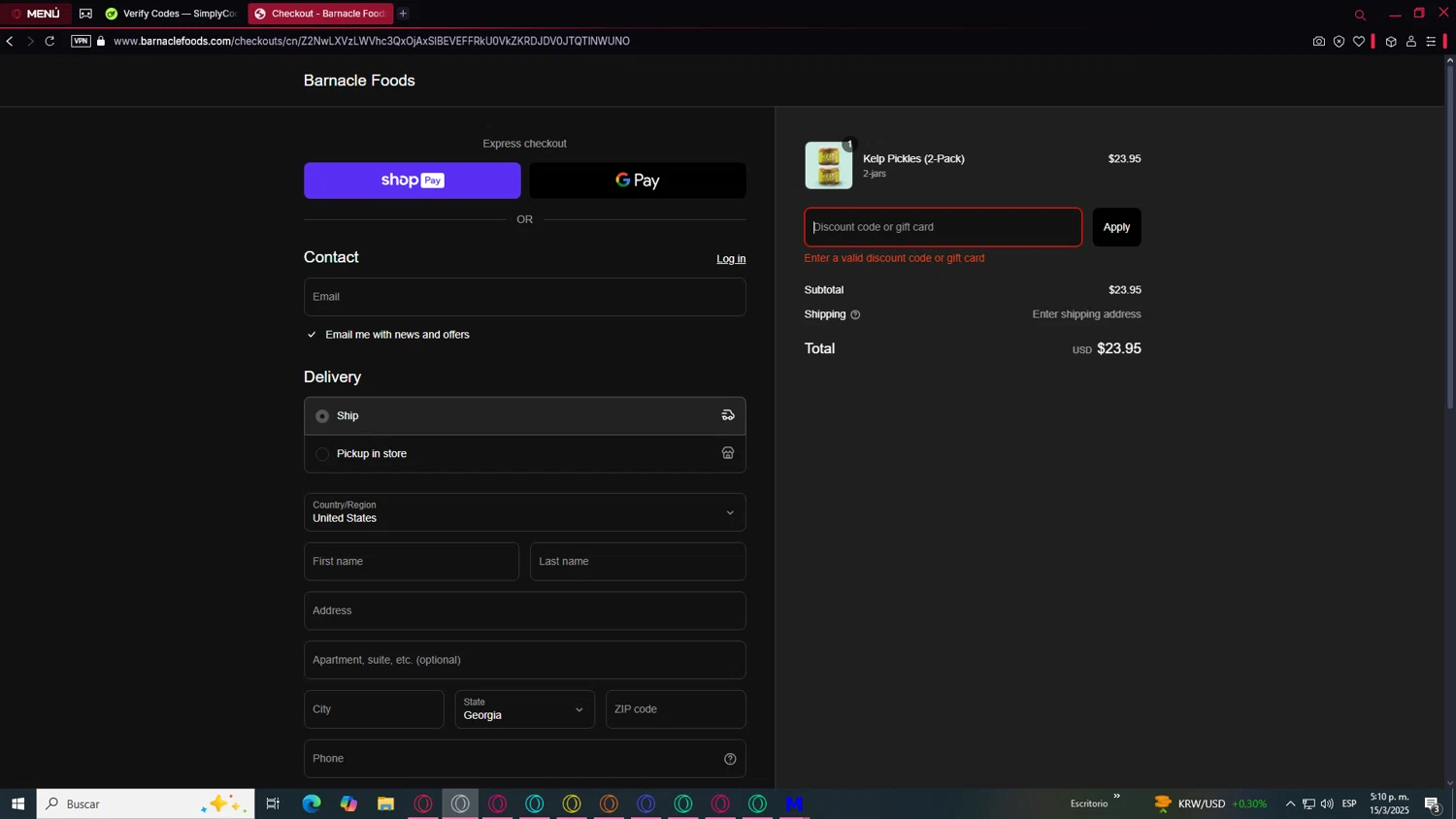 Barnacle Foods discount code screenshot showing code love applied at Barnacle Foods checkout page. Uploaded by SimplyCodes community member RebateAce8829 on Mar 15, 2025