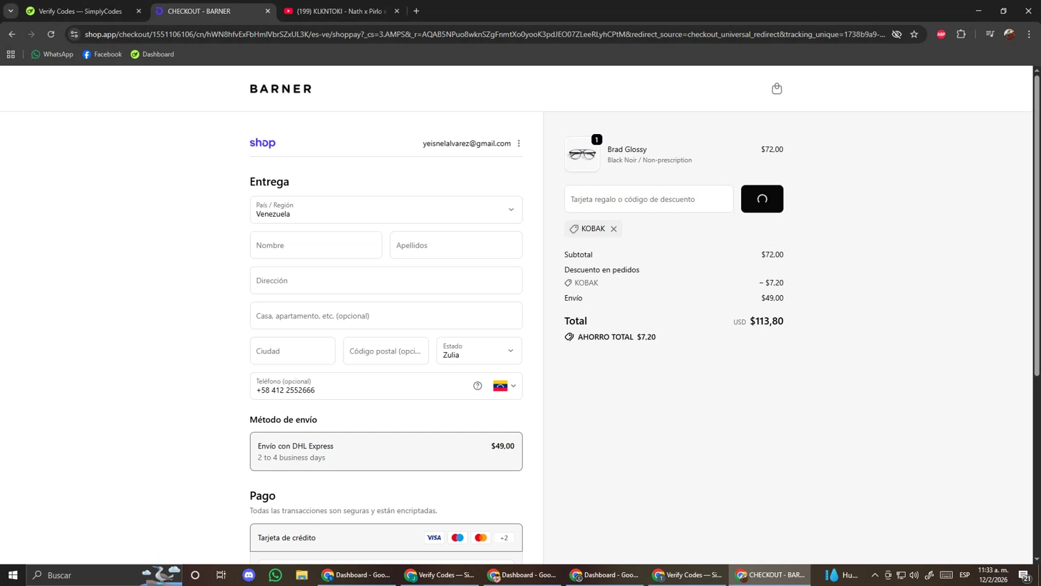 Barner promo code screenshot showing code KOBAK applied at Barner checkout page. Uploaded by SimplyCodes community member ScanShopper554 on Feb 12, 2026
