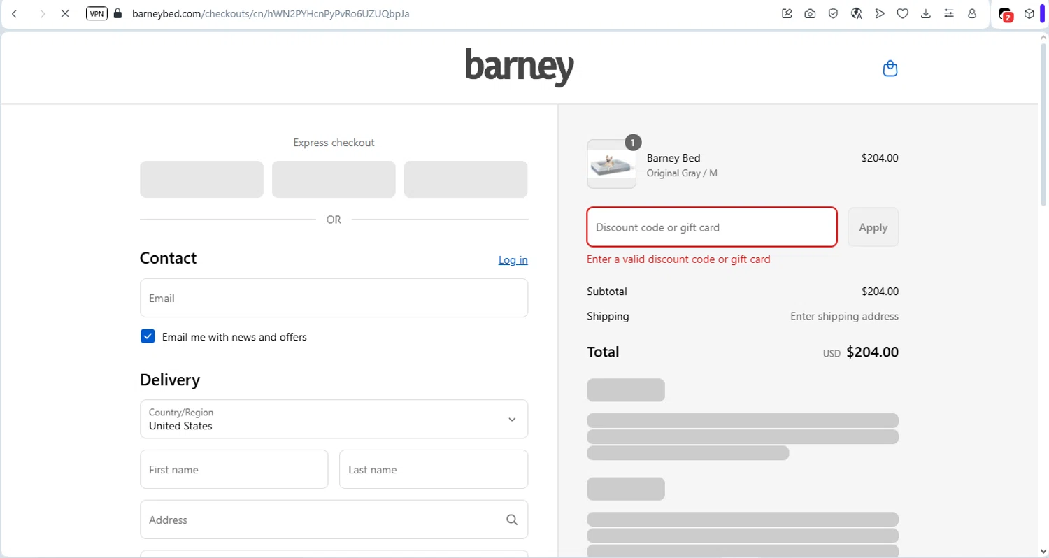 Barney Bed US promo code screenshot showing code BARNEYINTRO15 applied at Barney Bed US checkout page. Uploaded by SimplyCodes community member FrugalFox6593 on Aug 30, 2025