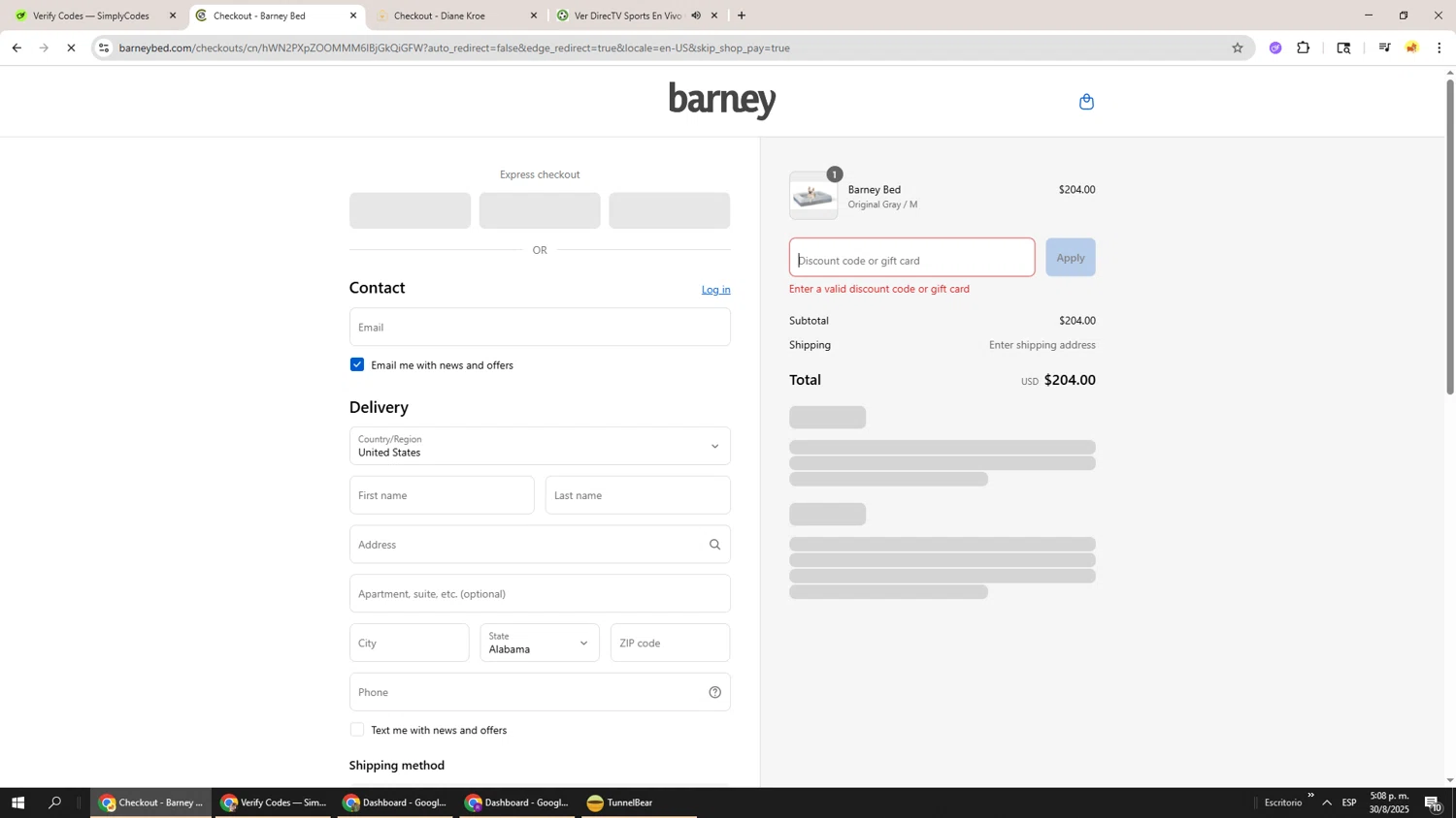 Barney Bed US promo code screenshot showing code BARNEYINTRO15 applied at Barney Bed US checkout page. Uploaded by SimplyCodes community member Richard251 on Aug 30, 2025