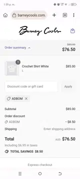 ADBOM coupon verification screenshot