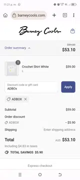 ADBOX coupon verification screenshot