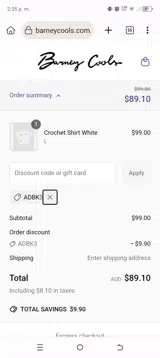 ADBK3 coupon verification screenshot