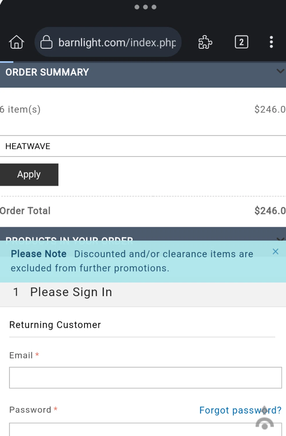 Barn Light promo code screenshot showing code HEATWAVE applied at Barn Light checkout page. Uploaded by SimplyCodes community member ExtraordinaryMaestro4194 on Oct 30, 2025