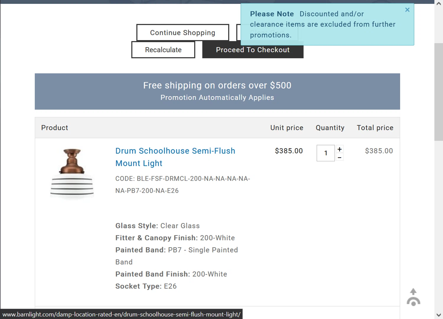 Barn Light checkout page showing Barn Light promo code box | Screenshot taken by SimplyCodes community member on Sep 25, 2025