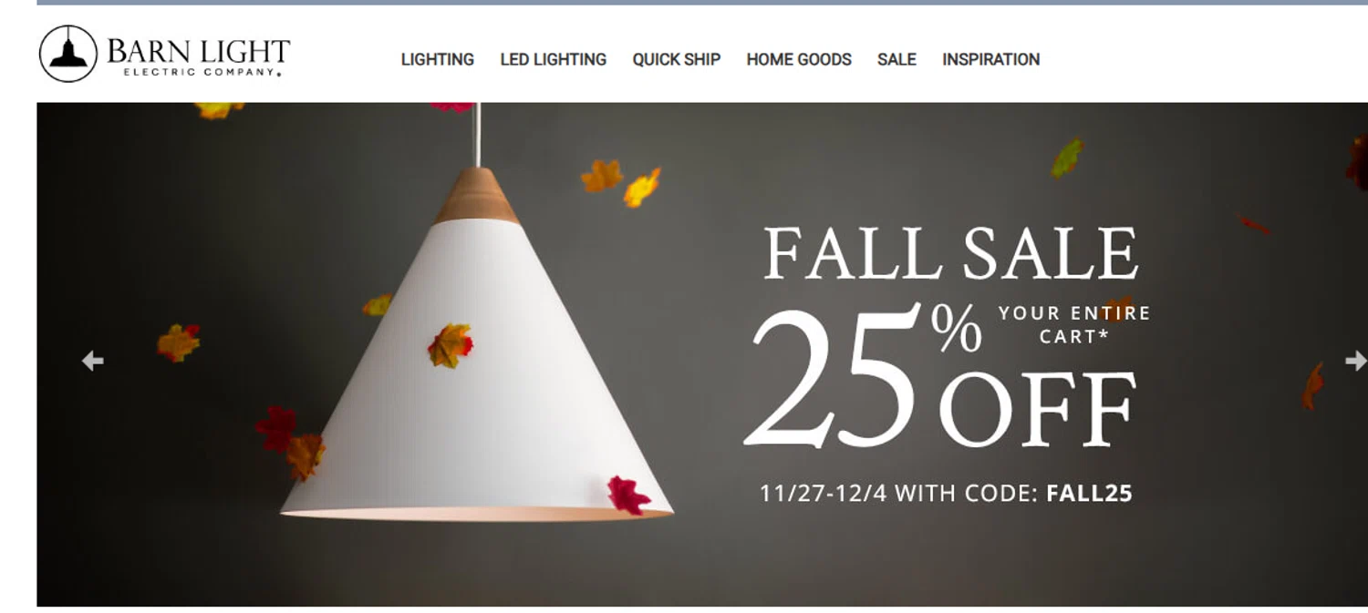 Barn Light promo code screenshot showing code FALL25 applied at Barn Light checkout page. Uploaded by SimplyCodes community member Aressss on Nov 27, 2025