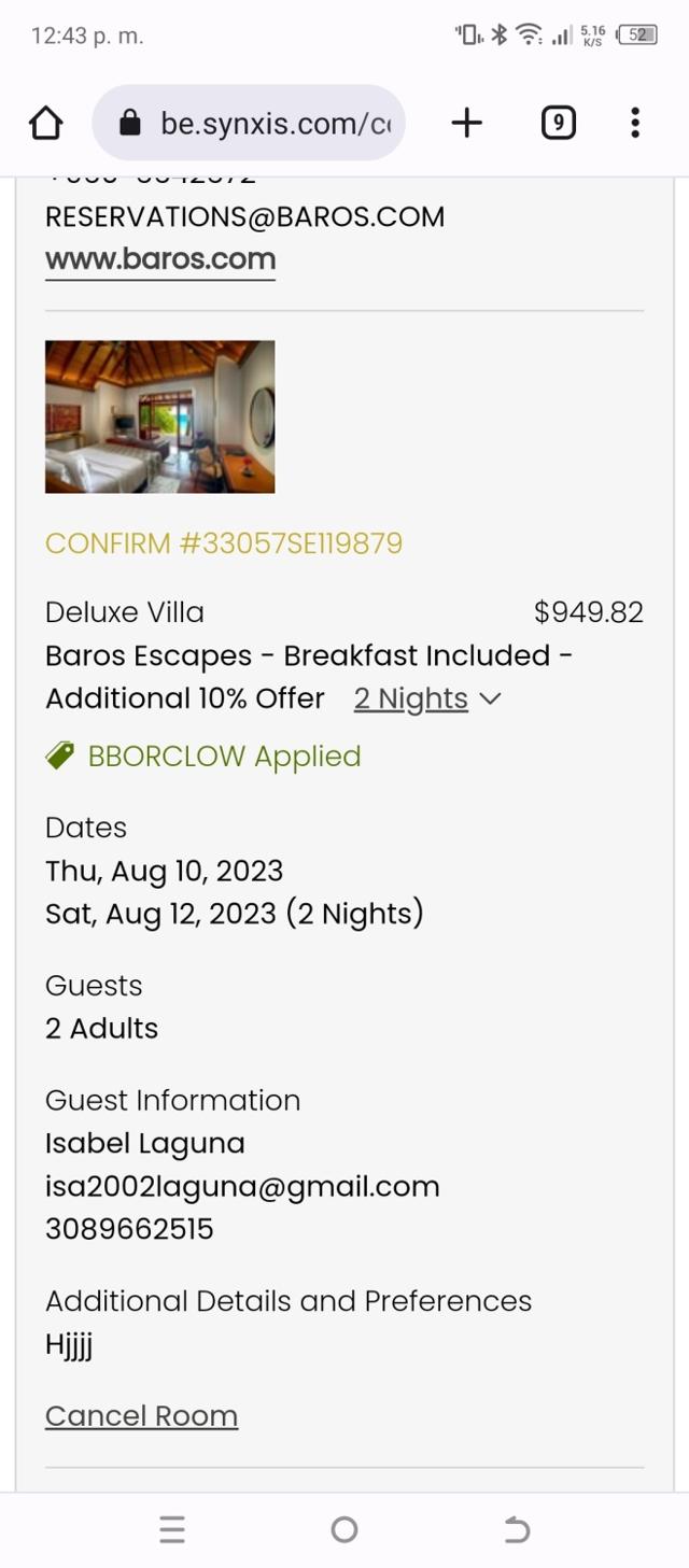 Baros Maldives checkout page showing Baros Maldives promo code box | Screenshot taken by SimplyCodes community member on Aug 8, 2023