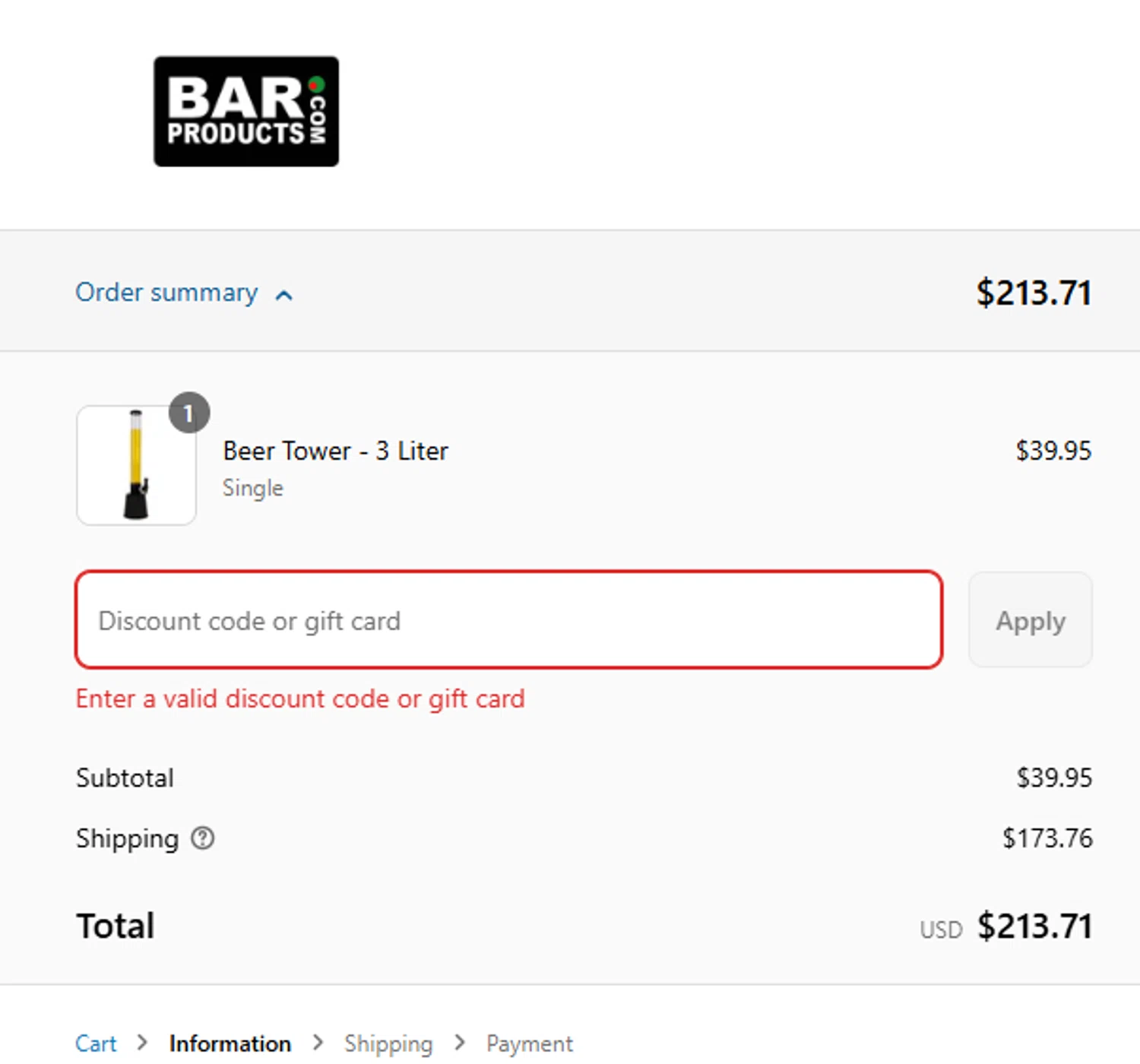 BarProducts coupon code screenshot showing code HALLOW25 applied at BarProducts checkout page. Uploaded by SimplyCodes community member TULA515 on Sep 8, 2025