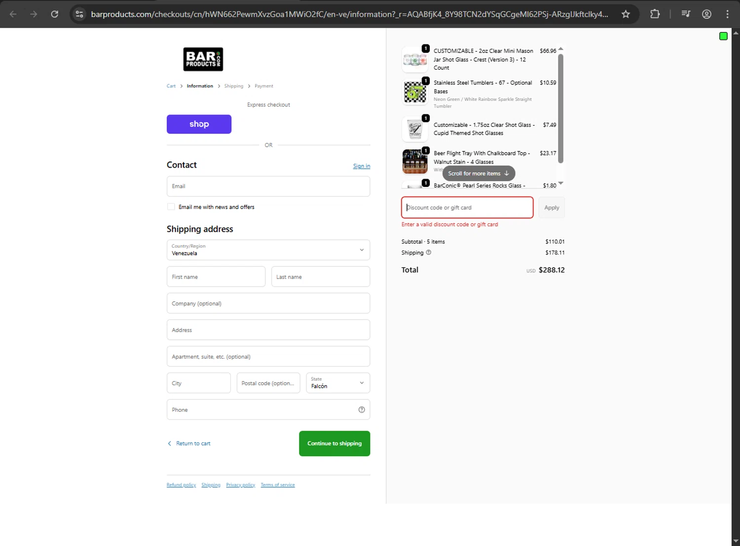 BarProducts coupon code screenshot showing code BLACKFRIDAY10 applied at BarProducts checkout page. Uploaded by SimplyCodes community member ShrewdDefender8496 on Dec 5, 2025