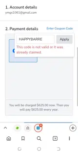 HAPPYBARRE coupon verification screenshot