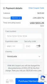 TRAIN15 coupon verification screenshot