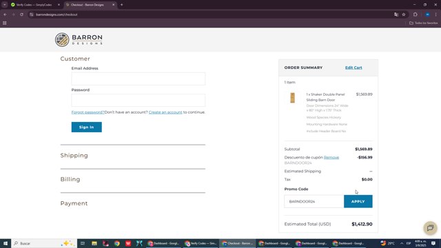 Barron Designs checkout page showing Barron Designs promo code box | Screenshot taken by SimplyCodes community member on Sep 3, 2025