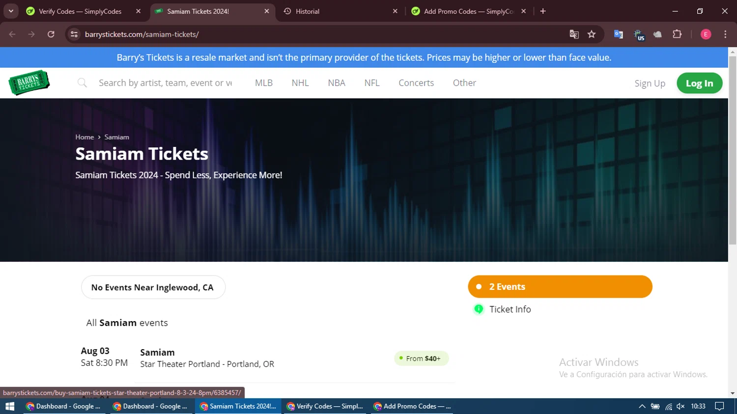 Barry's Tickets checkout page showing Barry's Tickets promo code box | Screenshot taken by SimplyCodes community member on Jun 23, 2024