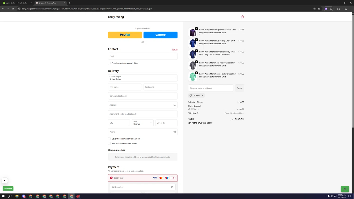 Barry Wang discount code screenshot showing code TPDEALS applied at Barry Wang checkout page. Uploaded by SimplyCodes community member SeguimosEsperando on Feb 25, 2026