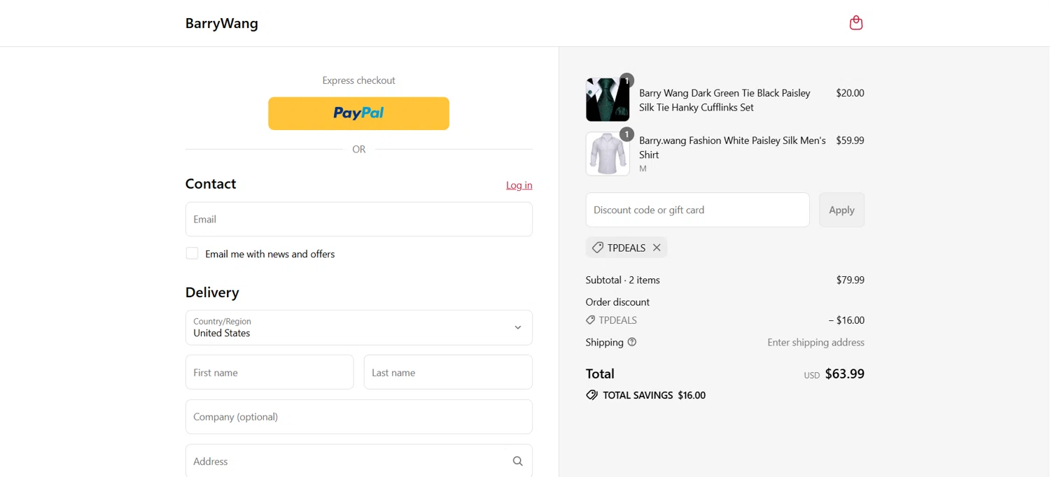 Barry Wang discount code screenshot showing code TPDEALS applied at Barry Wang checkout page. Uploaded by SimplyCodes community member HoneyJean on Jul 15, 2025