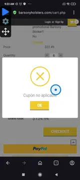 Barsony Holsters coupon verification screenshot