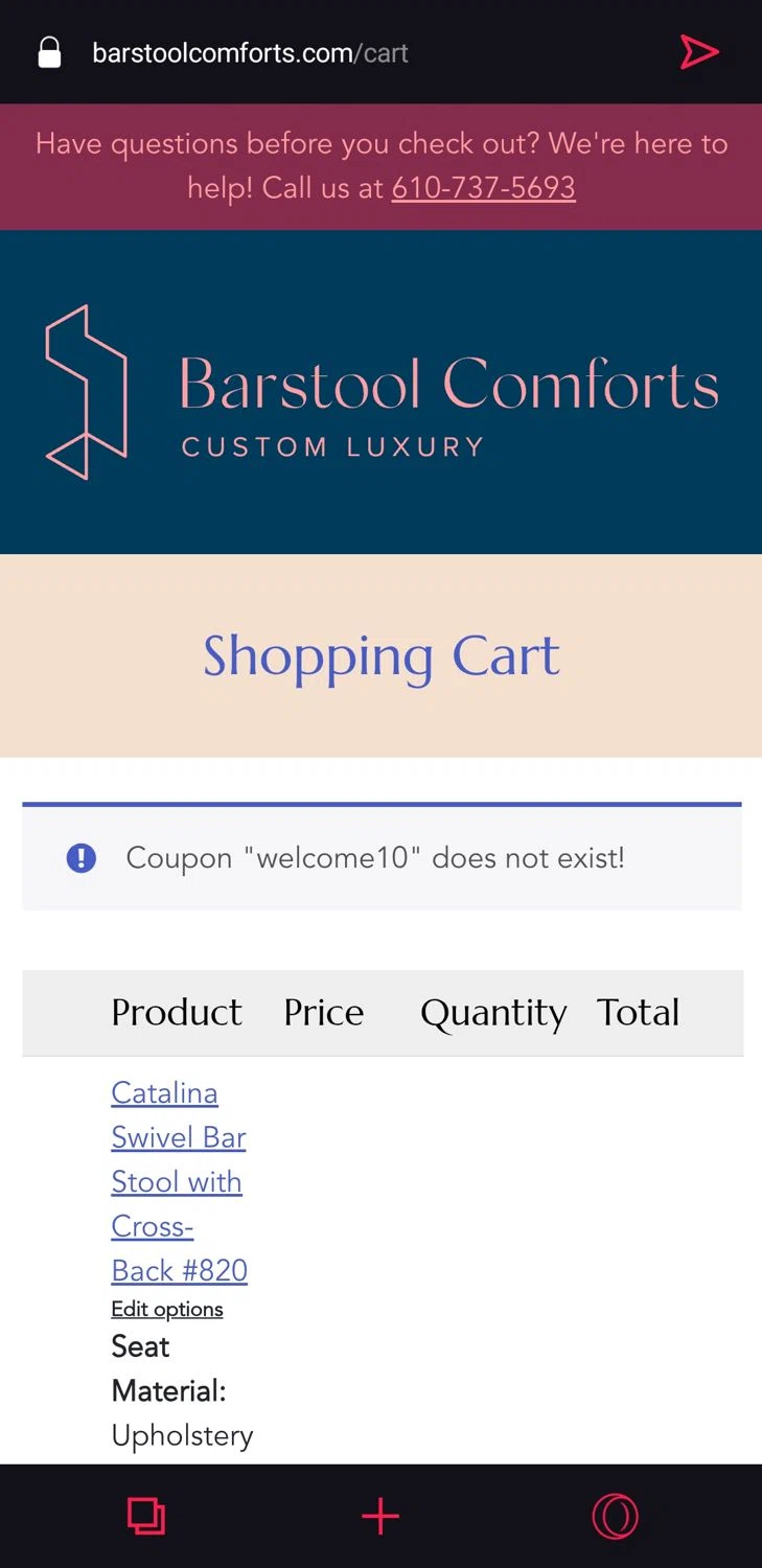 Barstool Comforts promo code screenshot showing code WELCOME10 applied at Barstool Comforts checkout page. Uploaded by SimplyCodes community member ExtraordinaryHunter3076 on Feb 24, 2025