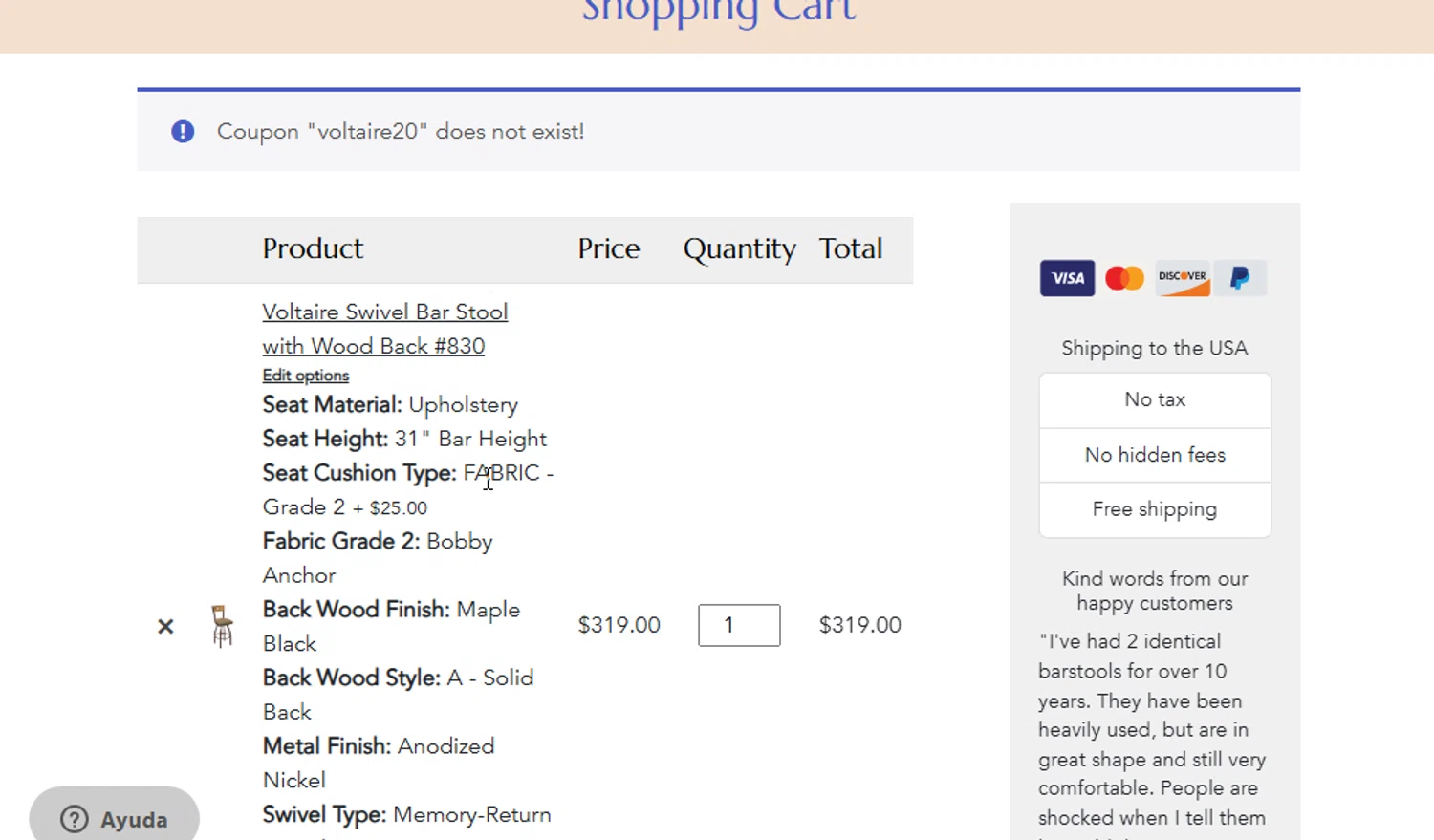 Barstool Comforts promo code screenshot showing code voltaire20 applied at Barstool Comforts checkout page. Uploaded by SimplyCodes community member ligthYA on Mar 30, 2025