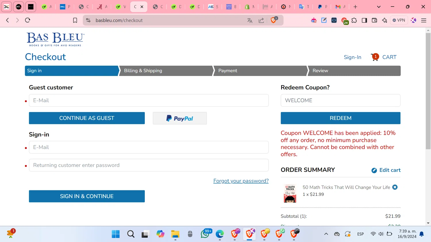 where to use Bas Bleu promo code box