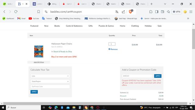 Bas Bleu checkout page showing Bas Bleu promo code box | Screenshot taken by SimplyCodes community member on Sep 18, 2024