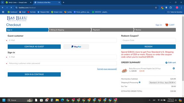 Bas Bleu checkout page showing Bas Bleu promo code box | Screenshot taken by SimplyCodes community member on Oct 3, 2024