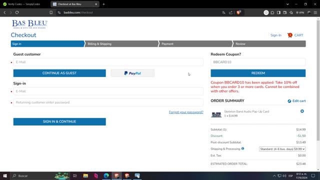 Bas Bleu checkout page showing Bas Bleu promo code box | Screenshot taken by SimplyCodes community member on Sep 17, 2024