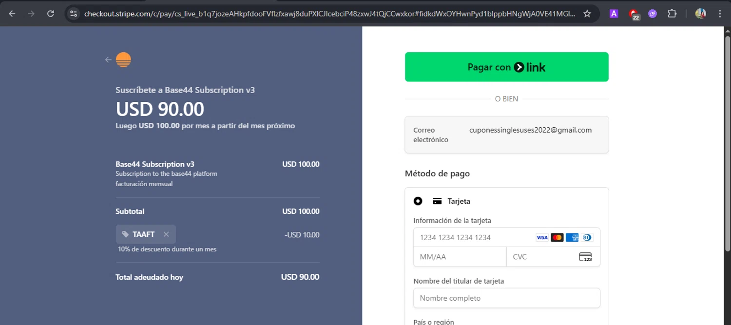 BASE44 checkout page showing BASE44 promo code box | Screenshot taken by SimplyCodes community member on Jan 4, 2026