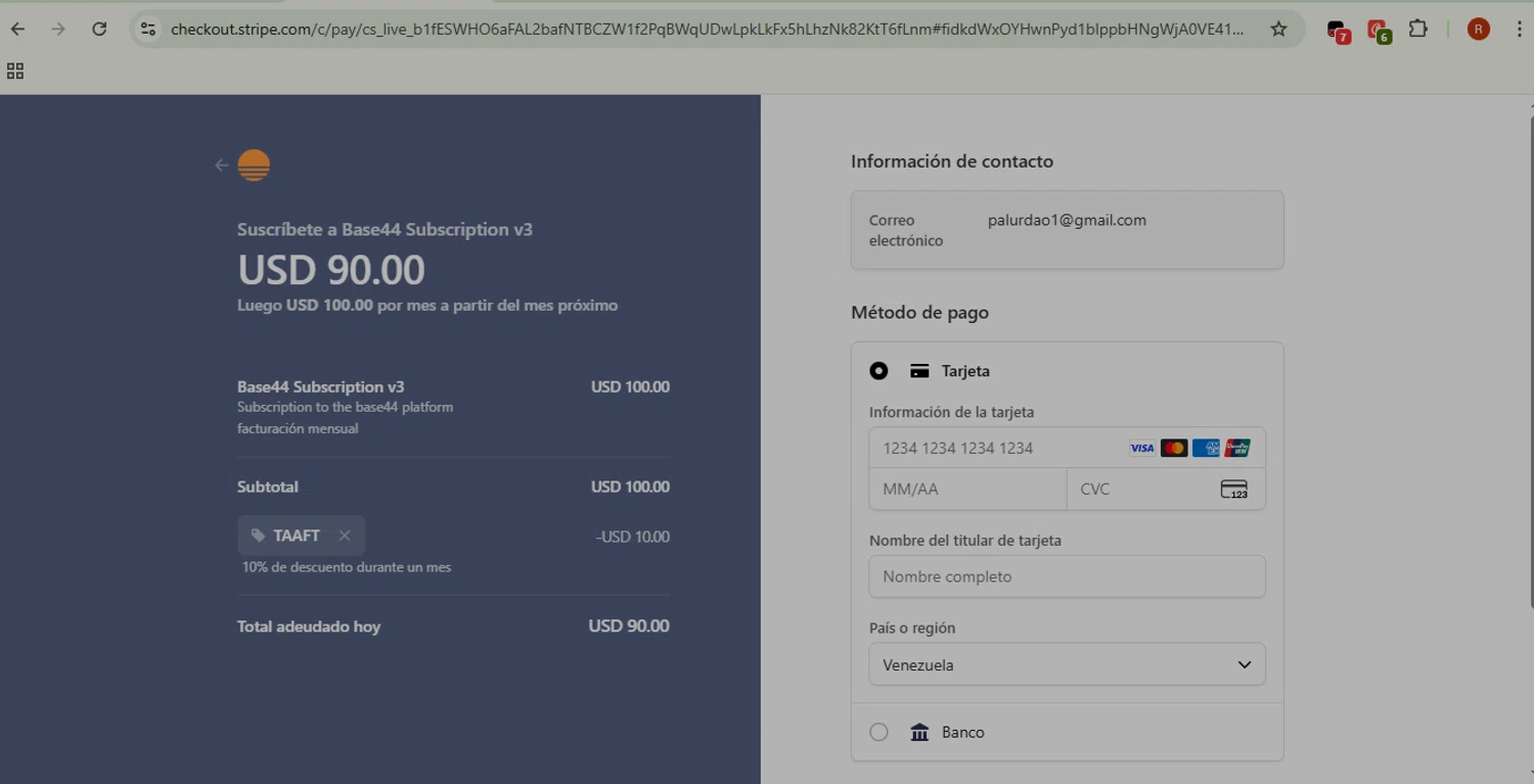 BASE44 checkout page showing BASE44 promo code box | Screenshot taken by SimplyCodes community member on Feb 7, 2026