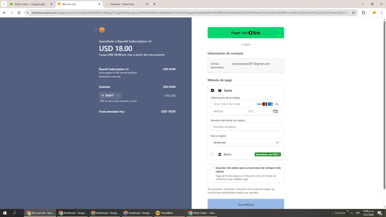 BASE44 checkout page showing BASE44 promo code box | Screenshot taken by SimplyCodes community member on Feb 15, 2026