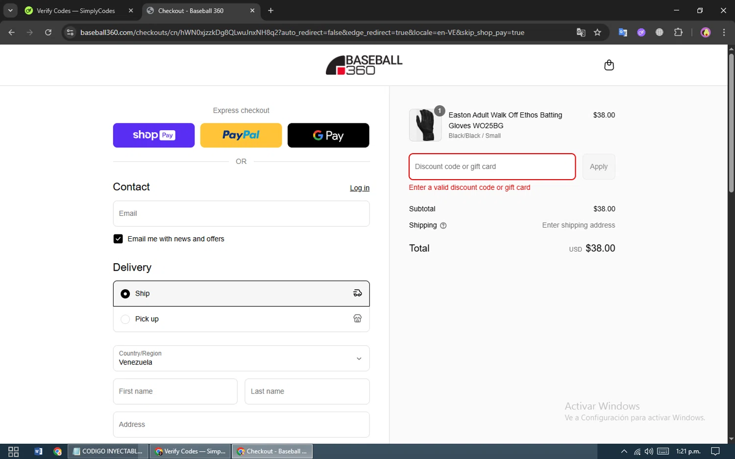 Baseball 360 promo code screenshot showing code FOLLOWAYIB applied at Baseball 360 checkout page. Uploaded by SimplyCodes community member Ronny50 on Jul 23, 2025