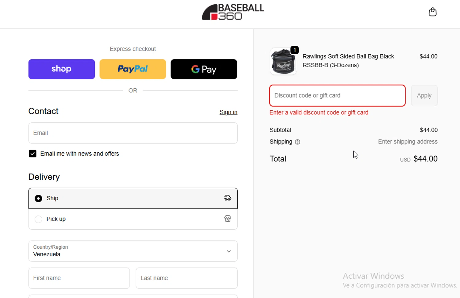Baseball 360 promo code screenshot showing code 10YEARS applied at Baseball 360 checkout page. Uploaded by SimplyCodes community member BudgetGuardian5712 on Oct 15, 2025