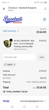 Cm35 coupon verification screenshot